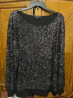 EUC Lafayette 148 New York Black Sequin fancy Top Women’s XXL